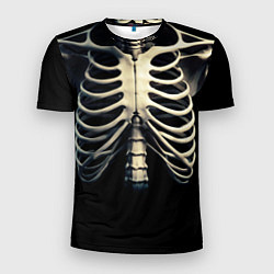 Мужская спорт-футболка Человеческий скелет на черном фоне