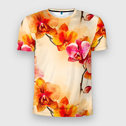 Мужская спорт-футболка Оранжевые орхидеи акварельные
