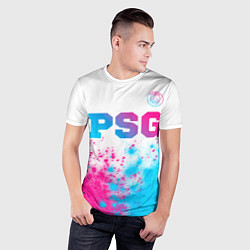 Футболка спортивная мужская PSG neon gradient style посередине, цвет: 3D-принт — фото 2