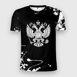 Мужская спорт-футболка Россия герб краски брызги