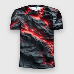 Мужская спорт-футболка Раскаленная лава на горных камнях