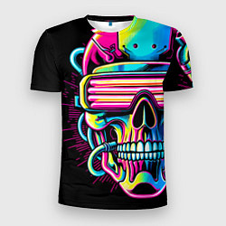 Футболка спортивная мужская Cyber skull - ai art neon, цвет: 3D-принт