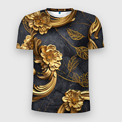 Мужская спорт-футболка Золотые объемные узоры на ткани