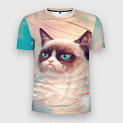 Мужская спорт-футболка Мемный кот Grumpy Cat с нимбом