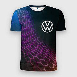 Футболка спортивная мужская Volkswagen neon hexagon, цвет: 3D-принт