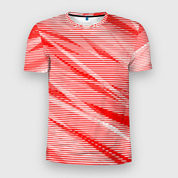 Футболка спортивная мужская Полосатый красно-белый, цвет: 3D-принт