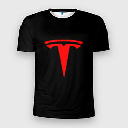 Мужская спорт-футболка Tesla red logo