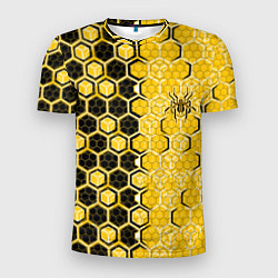 Футболка спортивная мужская Киберпанк соты шестиугольники жёлтый и чёрный с па, цвет: 3D-принт