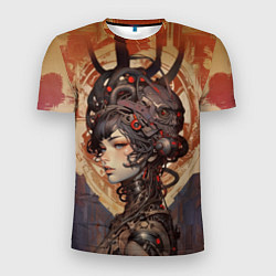 Мужская спорт-футболка Девушка-андроид с демоном