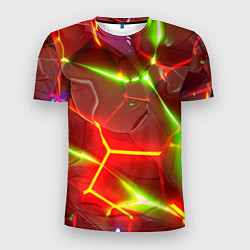 Футболка спортивная мужская Неоновые красные плиты с ярким светом, цвет: 3D-принт
