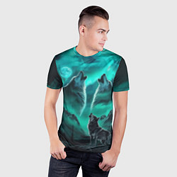 Футболка спортивная мужская Волки воют на луну и северное сияние, цвет: 3D-принт — фото 2