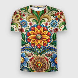 Мужская спорт-футболка Русские классические узоры и орнамент