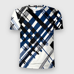 Мужская спорт-футболка Косая клетка бело-синяя