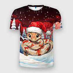 Мужская спорт-футболка Новогодняя змейка и снегопад