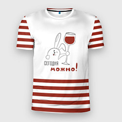 Футболка спортивная мужская Заяц с бокалом вина, цвет: 3D-принт