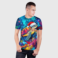 Футболка спортивная мужская Морская черепаха в шапке Санты, цвет: 3D-принт — фото 2