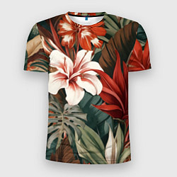 Мужская спорт-футболка Алые тропические цветы