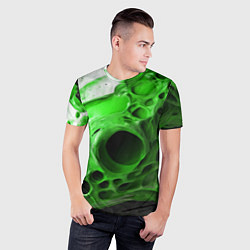 Футболка спортивная мужская Зелёно-белая абстрактная структура, цвет: 3D-принт — фото 2