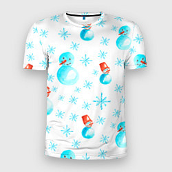 Футболка спортивная мужская Зимний новогодний узор со снеговиками и снежинками, цвет: 3D-принт