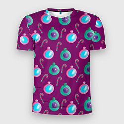 Мужская спорт-футболка Новогодний узор с елочными игрушками