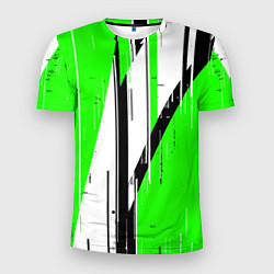 Футболка спортивная мужская Black and white vertical stripes on a green backgr, цвет: 3D-принт