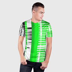 Футболка спортивная мужская Белые полосы на зелёно-чёрном фоне, цвет: 3D-принт — фото 2
