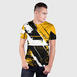 Футболка спортивная мужская Diagonal black and white stripes on a yellow backg, цвет: 3D-принт — фото 2