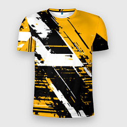 Футболка спортивная мужская Diagonal black and white stripes on a yellow backg, цвет: 3D-принт