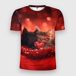 Футболка спортивная мужская Влюбленные котята с сердечком, цвет: 3D-принт
