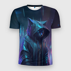 Мужская спорт-футболка Чёрный кот под дождём