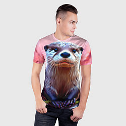 Футболка спортивная мужская Выдра в розовом цвете, цвет: 3D-принт — фото 2