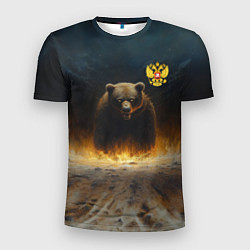 Мужская спорт-футболка Русский медведь в огненном поле