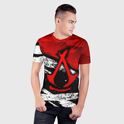 Футболка спортивная мужская Assassins creed: shadows - красная абстракция, цвет: 3D-принт — фото 2