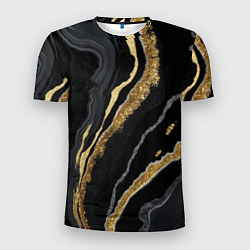 Футболка спортивная мужская Узоры черного мрамора с золотом, цвет: 3D-принт