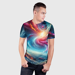 Футболка спортивная мужская Fantastic neon space landscape - ai art fantasy, цвет: 3D-принт — фото 2