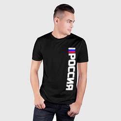 Футболка спортивная мужская Россия с флагом чёрный фон, цвет: 3D-принт — фото 2