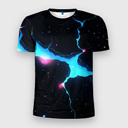 Футболка спортивная мужская Голубой разлом в черной текстуре, цвет: 3D-принт