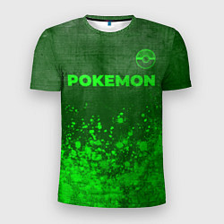 Мужская спорт-футболка Pokemon - green gradient посередине