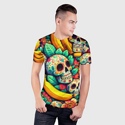 Футболка спортивная мужская Паттерн из черепов и бананов - нейроарт, цвет: 3D-принт — фото 2