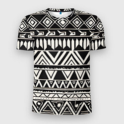 Футболка спортивная мужская Черно белый орнамент в этническом стиле, цвет: 3D-принт