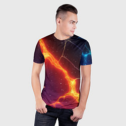 Футболка спортивная мужская Сине-оранжевые молнии текстура, цвет: 3D-принт — фото 2