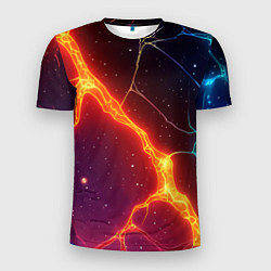 Футболка спортивная мужская Сине-оранжевые молнии текстура, цвет: 3D-принт