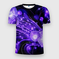 Мужская спорт-футболка Силуэты цветов на темном фоне - фиолетовое свечени