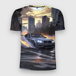 Футболка спортивная мужская БМВ в вечернем городе, цвет: 3D-принт