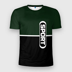 Футболка спортивная мужская Sport зелёно-чёрный с полосой, цвет: 3D-принт