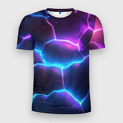Мужская спорт-футболка Синие и фиолетовые молнии в разломе