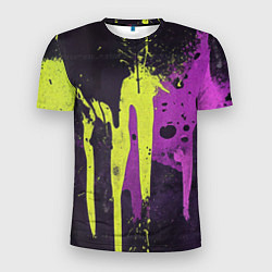 Футболка спортивная мужская Желтая и фиолетовая краска на черном, цвет: 3D-принт