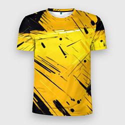 Футболка спортивная мужская Желтая краска на черном фоне, цвет: 3D-принт