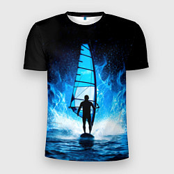 Футболка спортивная мужская Виндсерфер в синем пламени, цвет: 3D-принт