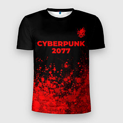 Мужская спорт-футболка Cyberpunk 2077 - red gradient посередине